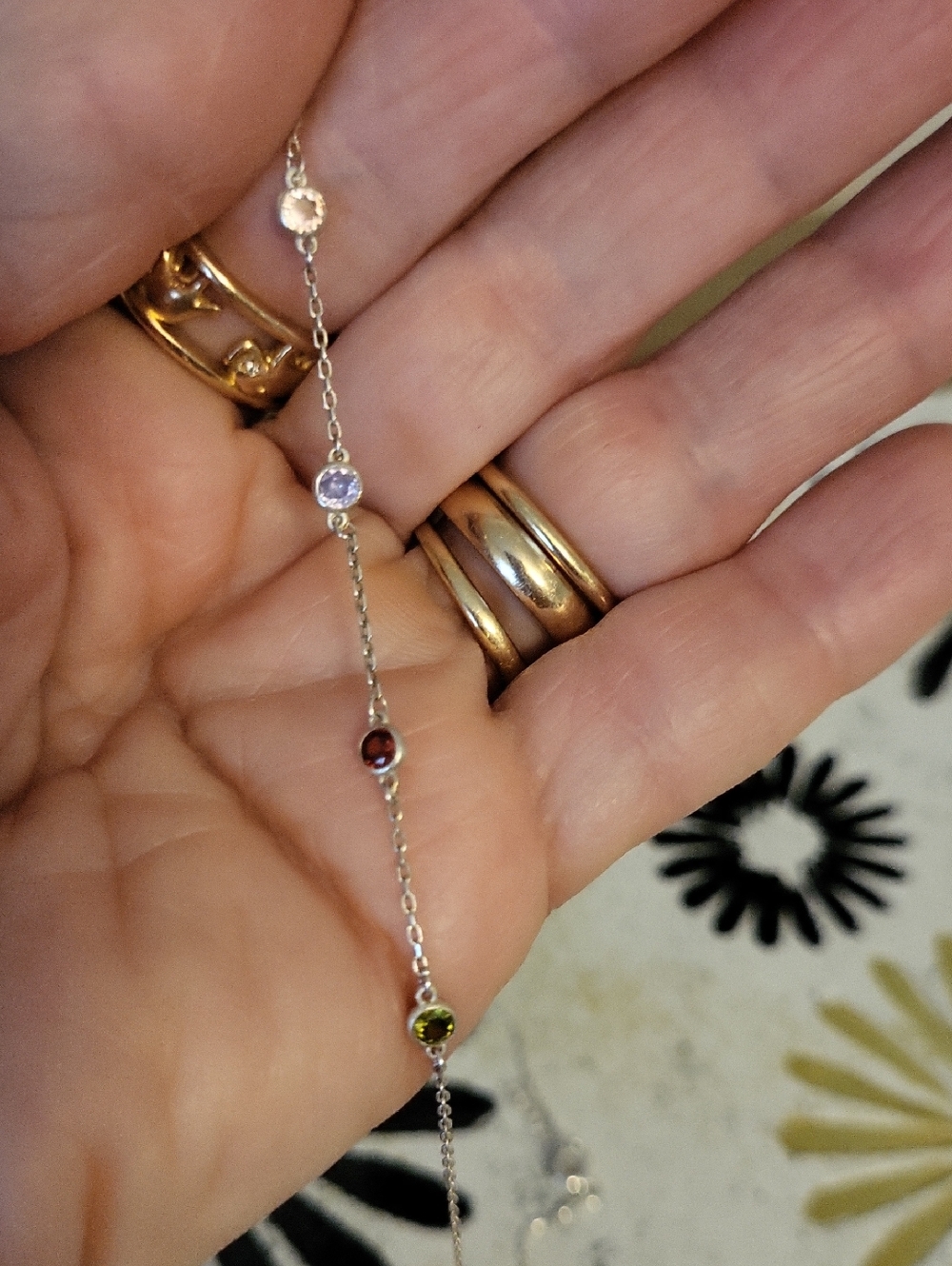 Sterling Silver Multi-Station Ruby, Peridot, Amethyst, Pink Sapphire Necklace